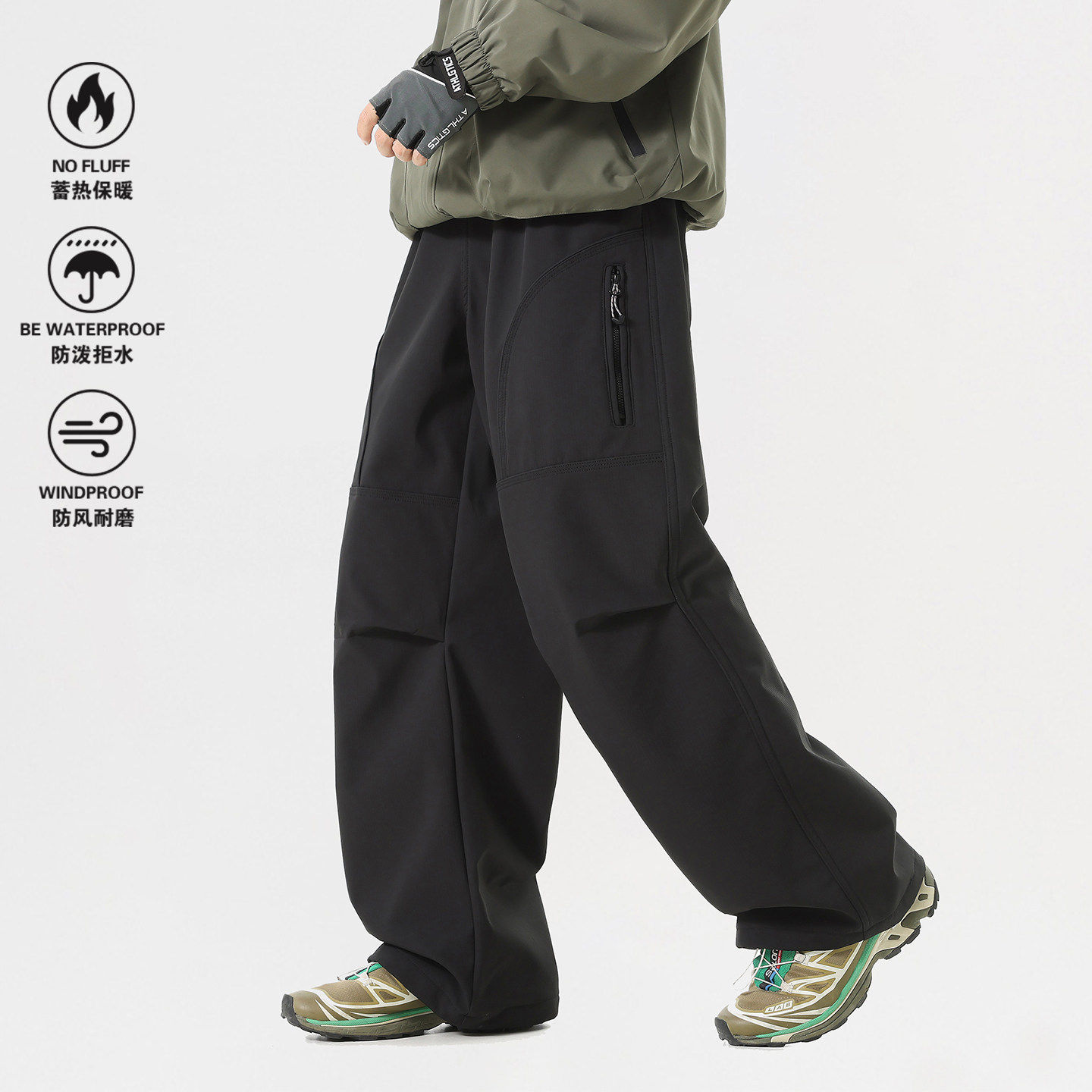 山系户外防泼水工装裤男女款冬季直筒徒步登山防风机能加绒冲锋裤