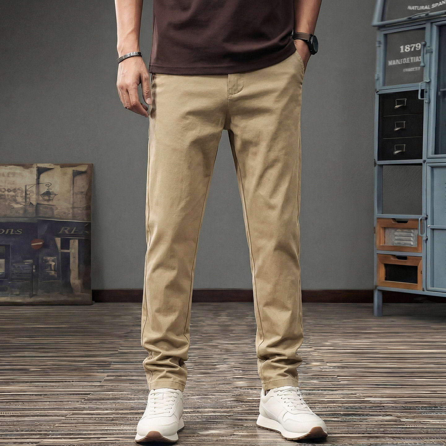 美式复古男士休闲裤2026春季新款修身小直筒裤子高端雅痞风小西裤