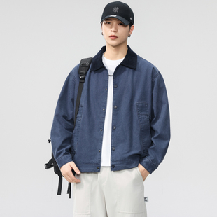 美式复古法工蓝外套男春秋2025新款潮牌帅气潮流巴恩风工装夹克男