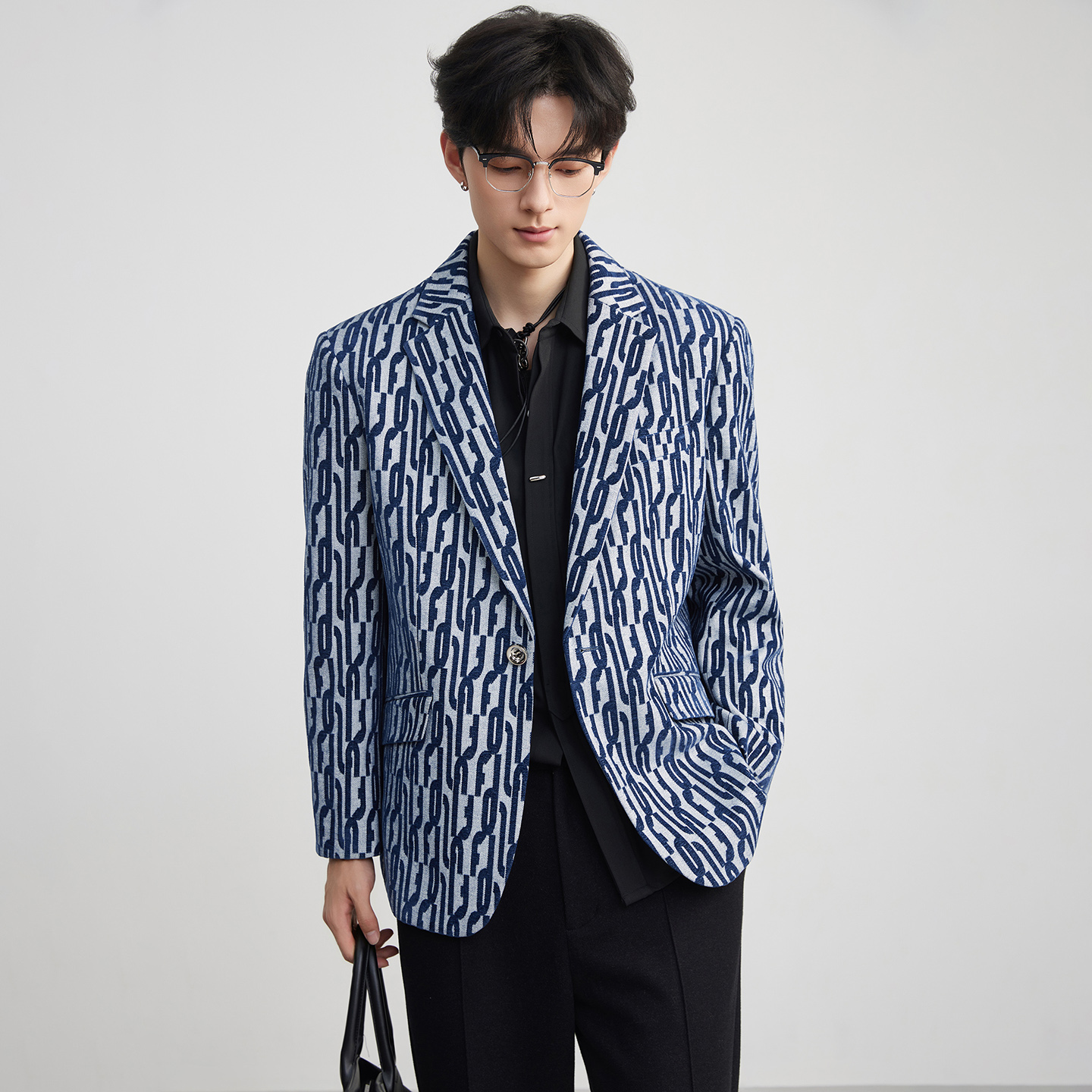 美式复古高级感提花印休闲平驳领西服男春秋季宽松设计感西装外套