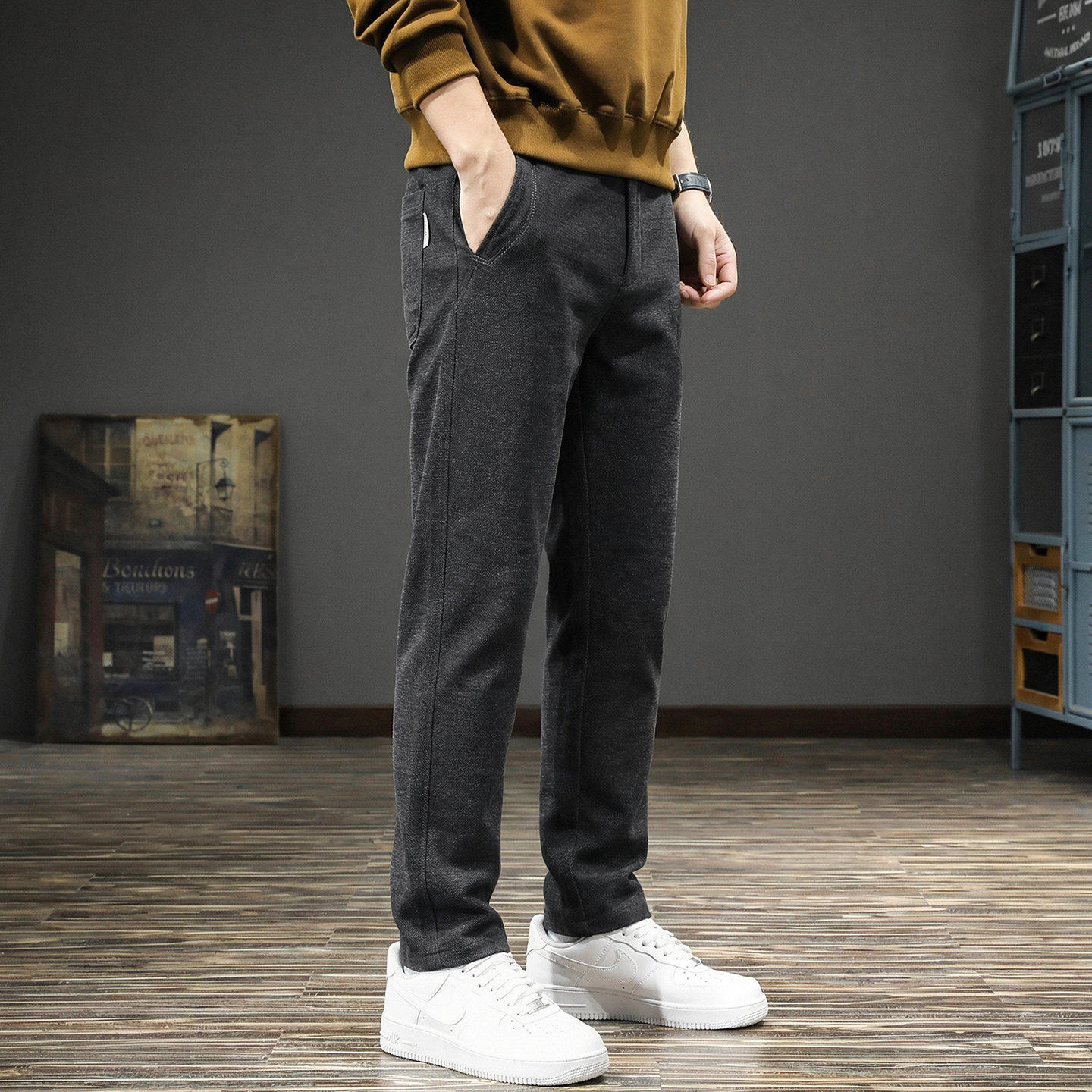 春季复古英伦风小直筒休闲裤男2026新款重磅雪尼尔弹力修身小西裤