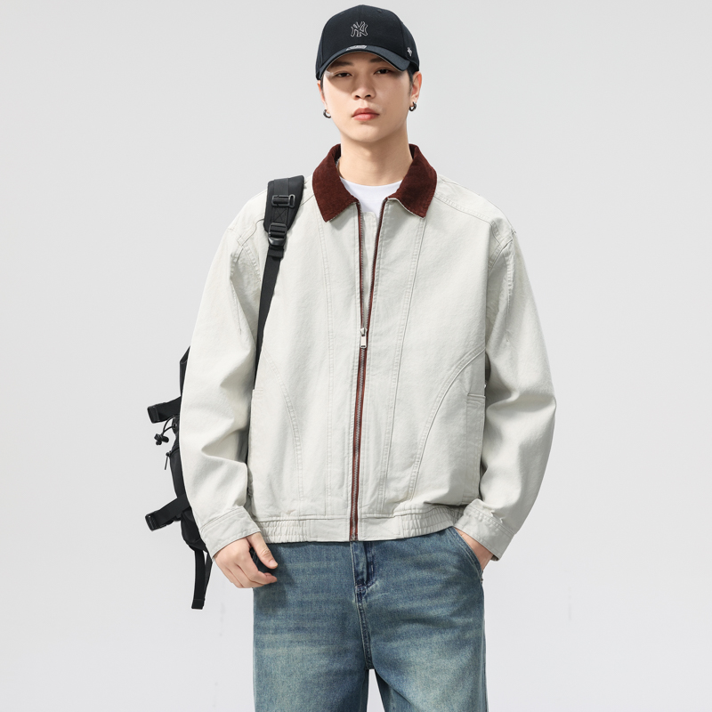 美式设计感纯棉男士夹克秋季新款宽松休闲巴恩风工装外套男