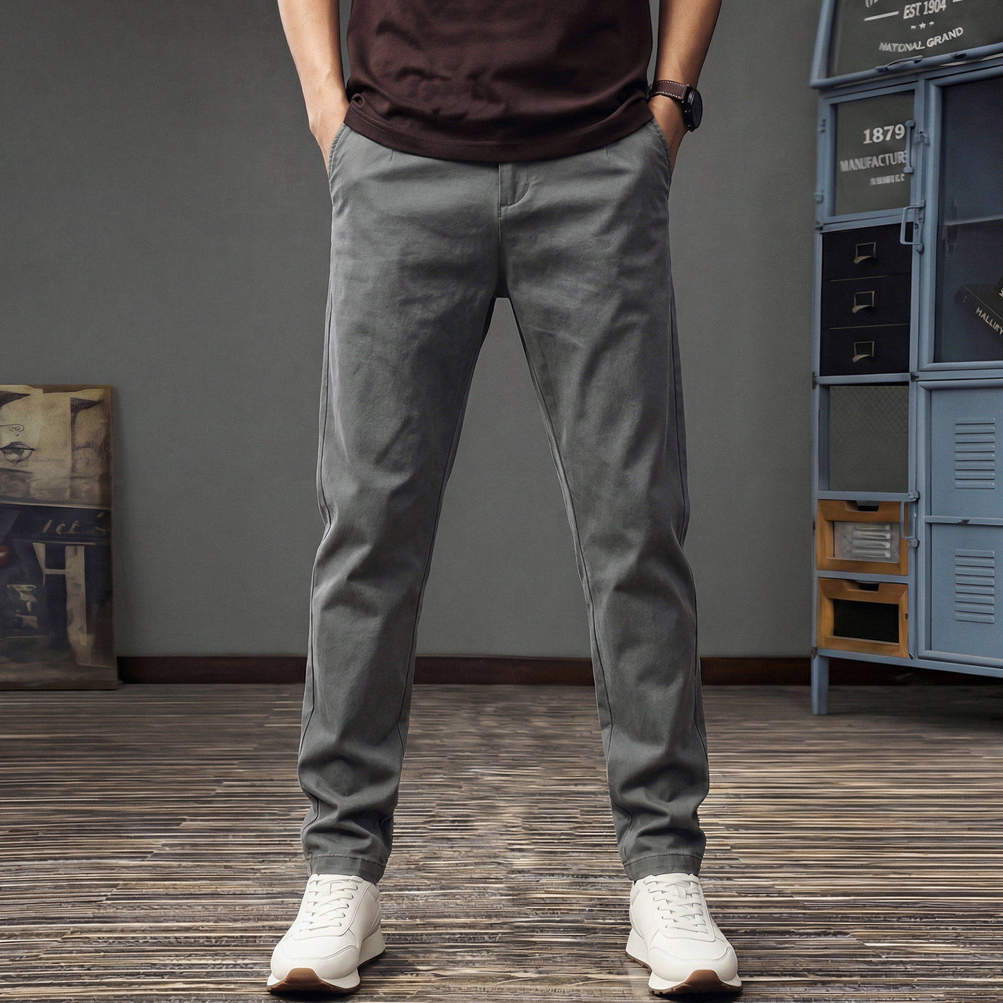 潮流英伦风男士休闲裤2026新款纯色小西裤春季修身百搭小直筒长裤