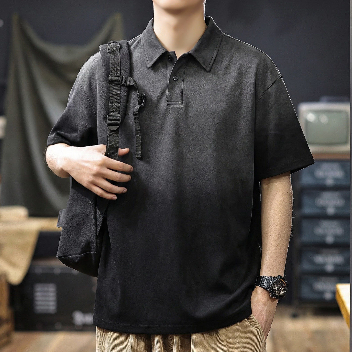 美式复古水洗渐变短袖POLO衫男2026夏季新款重磅纯棉翻领半袖T恤