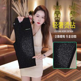 黑色短裤男款夏季潮牌烫钻牛仔裤2025新款潮流百搭弹力高端六分裤