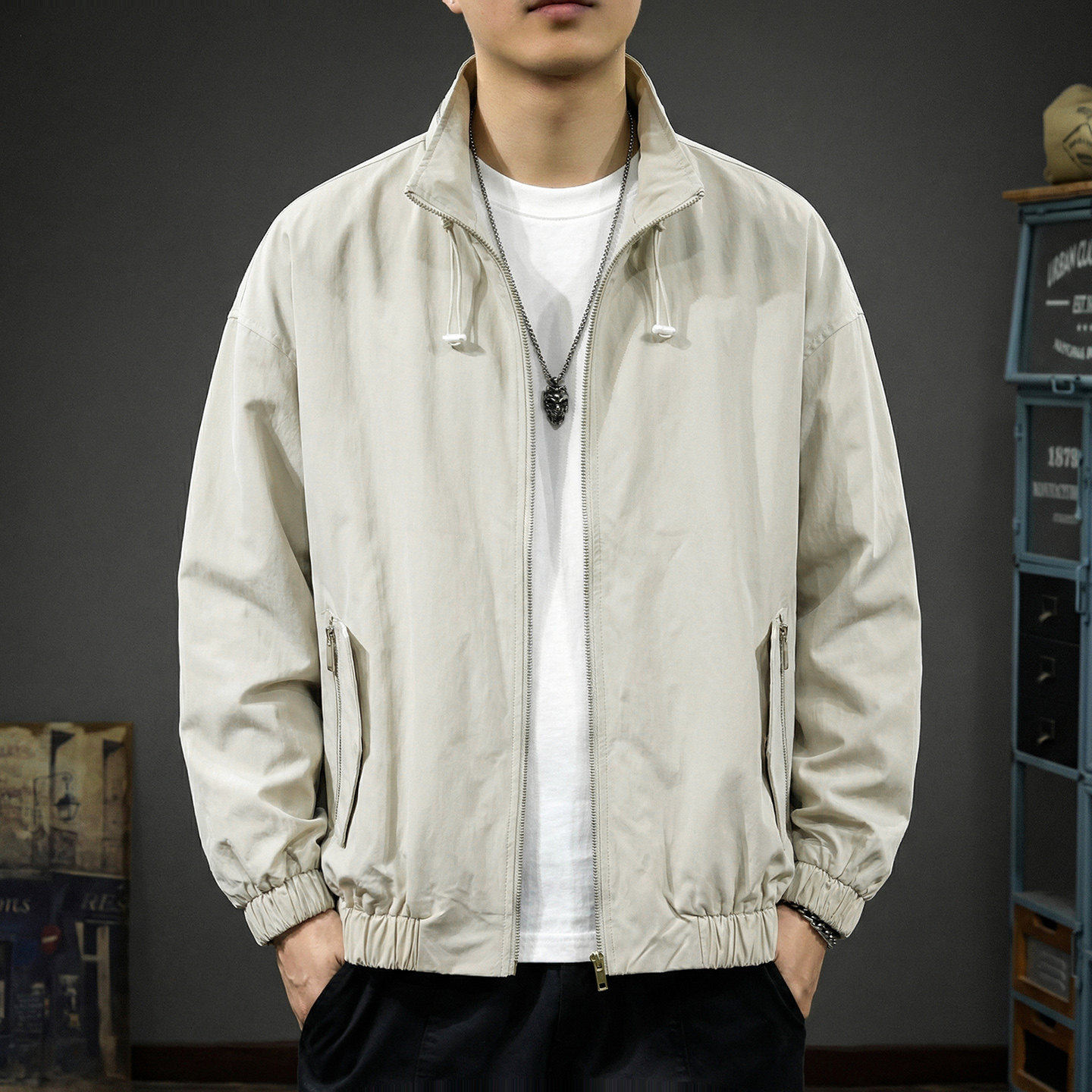 春季2026新款高级感复古工装夹克男春秋爆款阿美咔叽短款立领外套