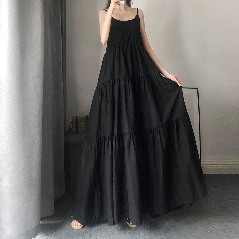 跨境大码吊带连衣裙女长款韩系夏季胖mm遮肚子显瘦超长到脚踝裙