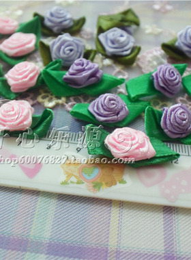 E27现货尾-重瓣丝带玫瑰花带叶子粉色和紫色宠物围兜装饰发饰配件