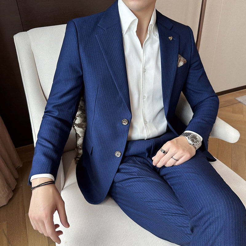 条纹西服套装男士韩版修身小西装