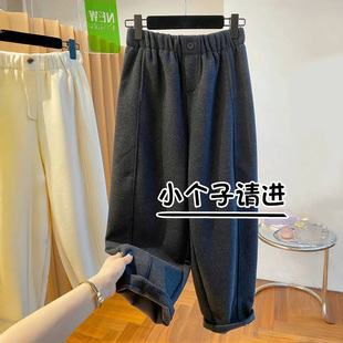 145小个子奶奶毛呢裤 女秋冬加绒八分宽松显瘦高腰哈伦休闲萝卜裤