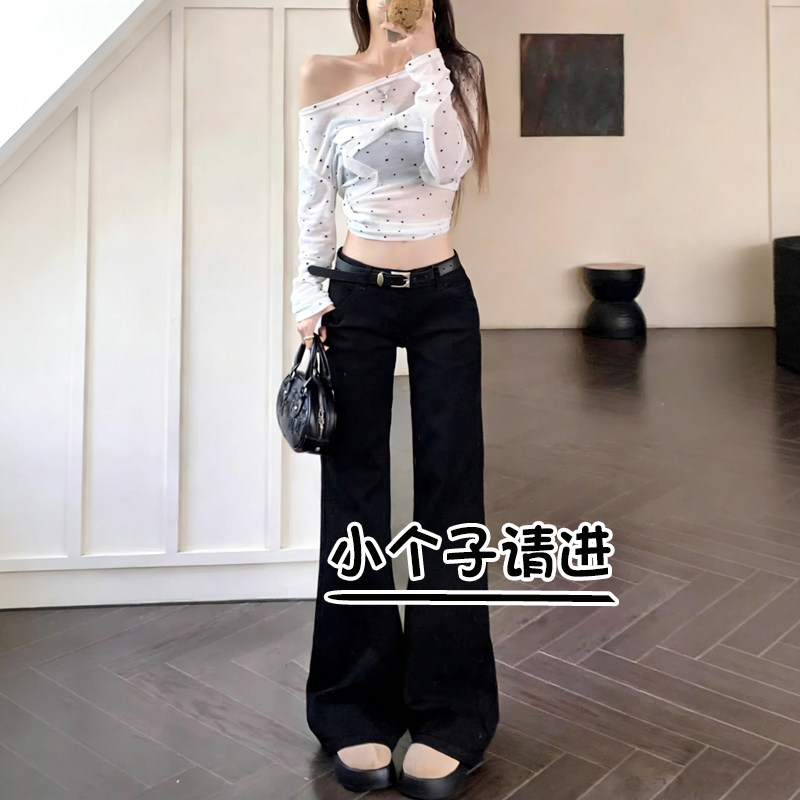 黑色牛仔裤女小个子九分微喇裤夏图片