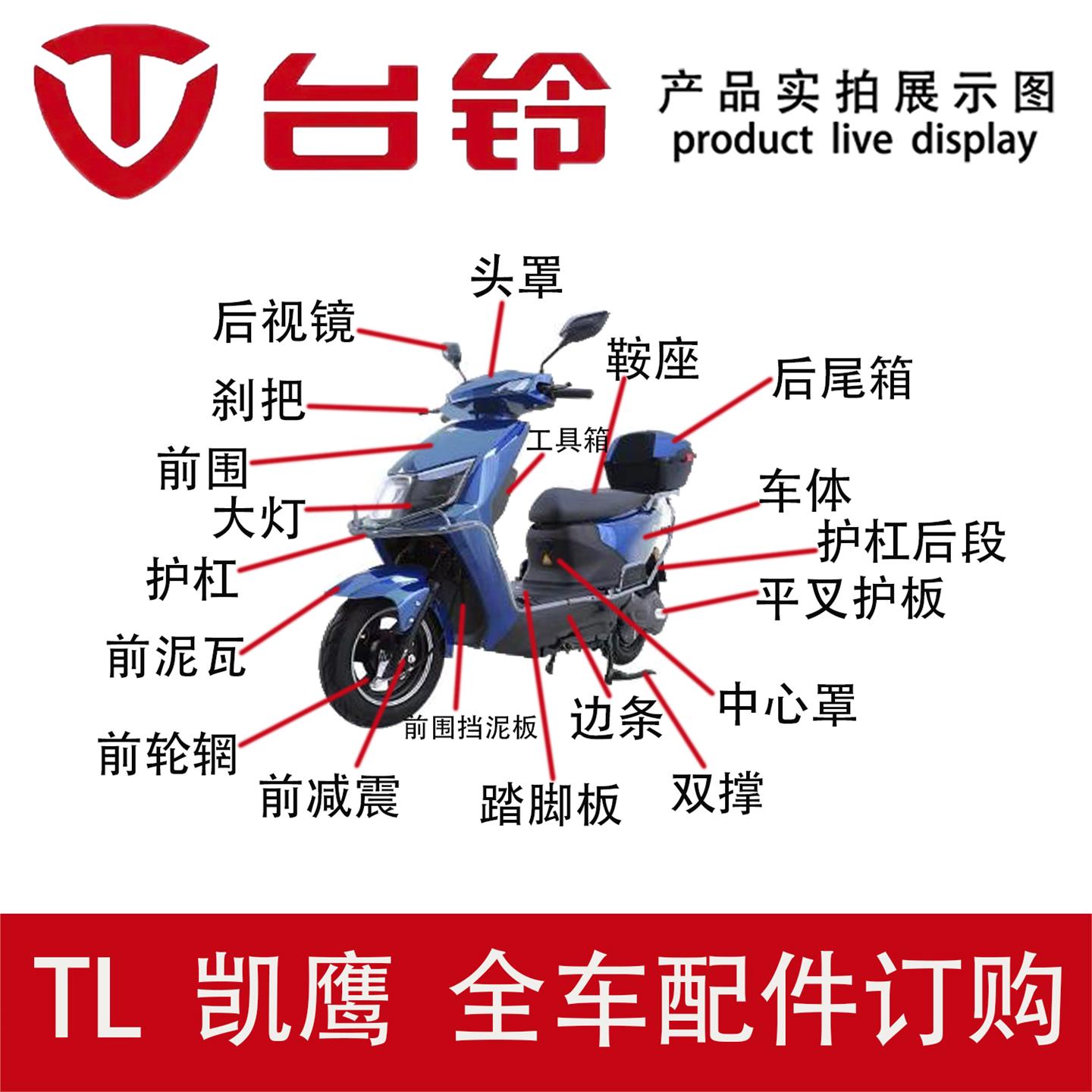 台铃电动车凯鹰前围泥瓦护板后视镜头罩靠背全车配件订购