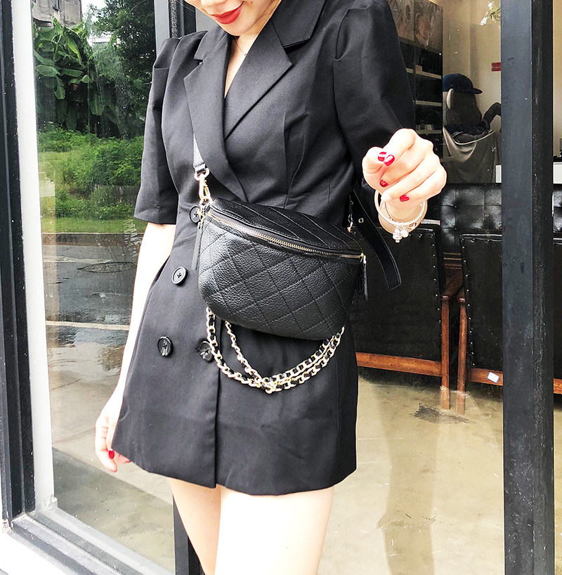 头层牛皮小香风菱格链条胸包女ins超火斜跨真皮2019新时尚腰包潮在类目 箱包皮具/热销女包/男包, 女士包袋中 - 来自Buy2taobao.com提供专业的淘宝代购服务