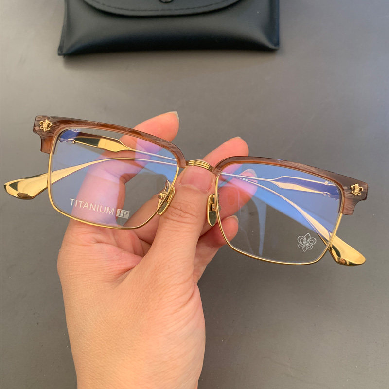马吉他新品眼镜框架纯钛超轻金丝腿百搭复古木纹眉毛架近视平光镜