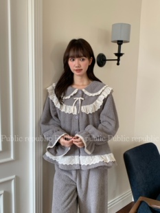 public re public2025年秋冬季新款睡衣甜美公主花边珊瑚绒家居服