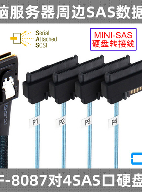 CY 服务器用SFF-8087 SAS线 36P 对4 SATA硬盘 SAS线 29PIN 线 1m
