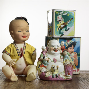 八十年代老旧陶瓷器招财摆件五子佛笑口弥勒佛送子佛罗汉雕塑工艺