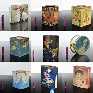 老旧铁皮饼干桶盒80经典怀旧老物件老糖果盒民国摆设道具场景布景