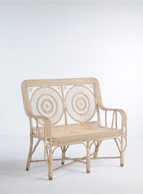 旧扶手藤椅双人椅户外休闲阳台椅