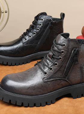 马丁靴男冬季新款真皮潮流休闲高帮皮靴英伦户外耐磨工装靴68730