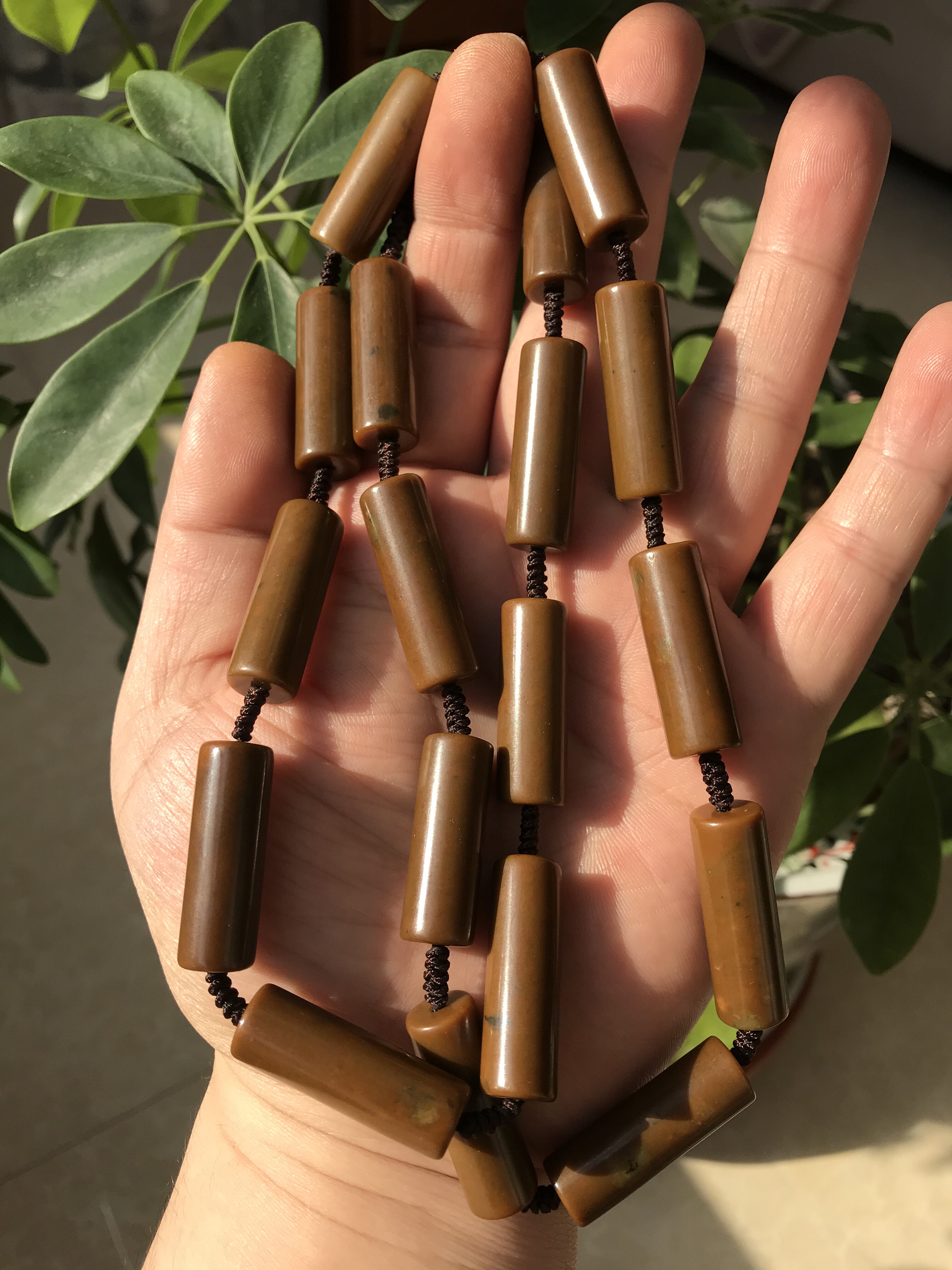 天然河磨玉桶珠项链细糖皮素链项链老玉籽料岫岩玉和田玉透闪石玉