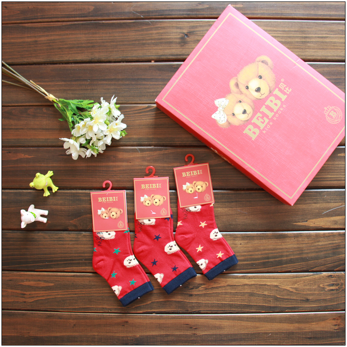 秋冬贝比BEIBI儿童纯棉童袜子 男女宝宝本命年红色中筒袜短袜