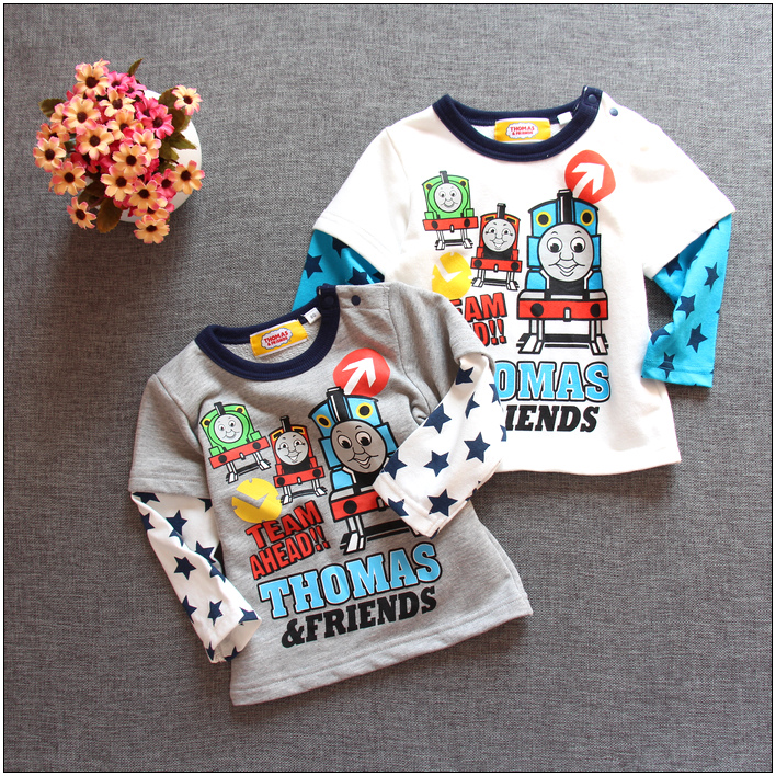 原！儿童纯棉长袖T恤衫 男童宝宝火车托马斯长袖打底衫