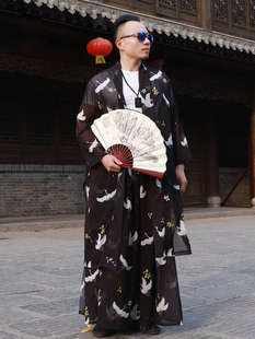 道袍男款长袍宽松汉服外套汉元素夏装防晒披风襦裙女国潮雪纺长衫