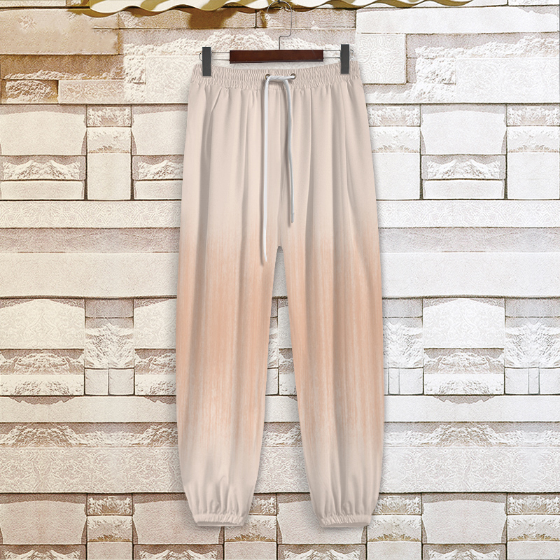 渐变印花九分裤男夏季聚酯纤维男裤设计感小众长裤加肥宽松哈伦裤