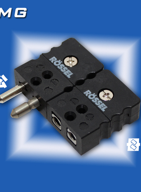 ROSSEL黑色J型热电偶插头插座J型传感器连接器公头TS-JS母头TK-JS