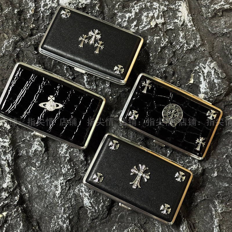 烟盒潮牌金属中细支PU皮质便携个性高级翻盖女生时尚礼物男