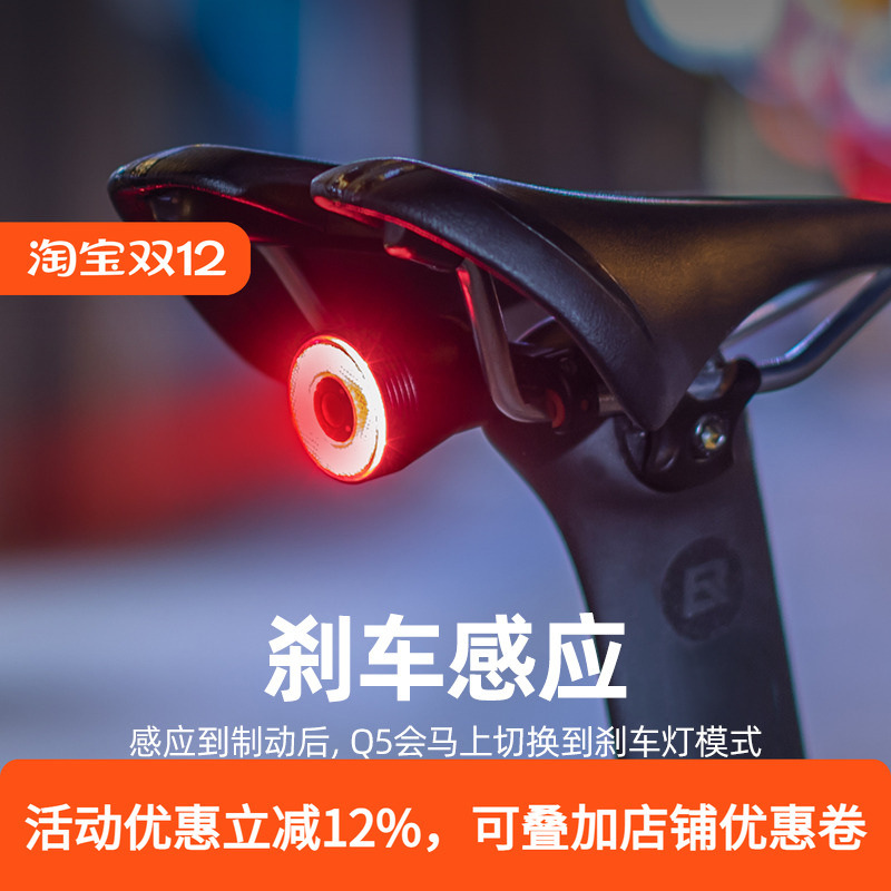 洛克兄弟自行车尾灯智能感应刹车灯骑行装备山地车公路车夜骑尾灯