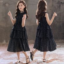 女童夏季连衣裙2025新款中大童洋气波点雪纺公主蛋糕长裙