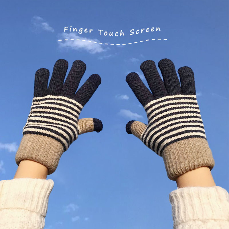 手套男女冬季触屏新款韩版加厚加绒可爱学生情侣保暖五指毛线手套