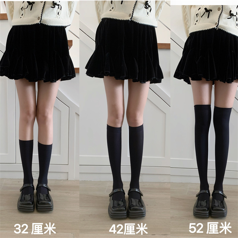 黑色天鹅绒不透肉小腿袜jk瘦腿微压日系防滑过膝袜春夏半筒丝袜