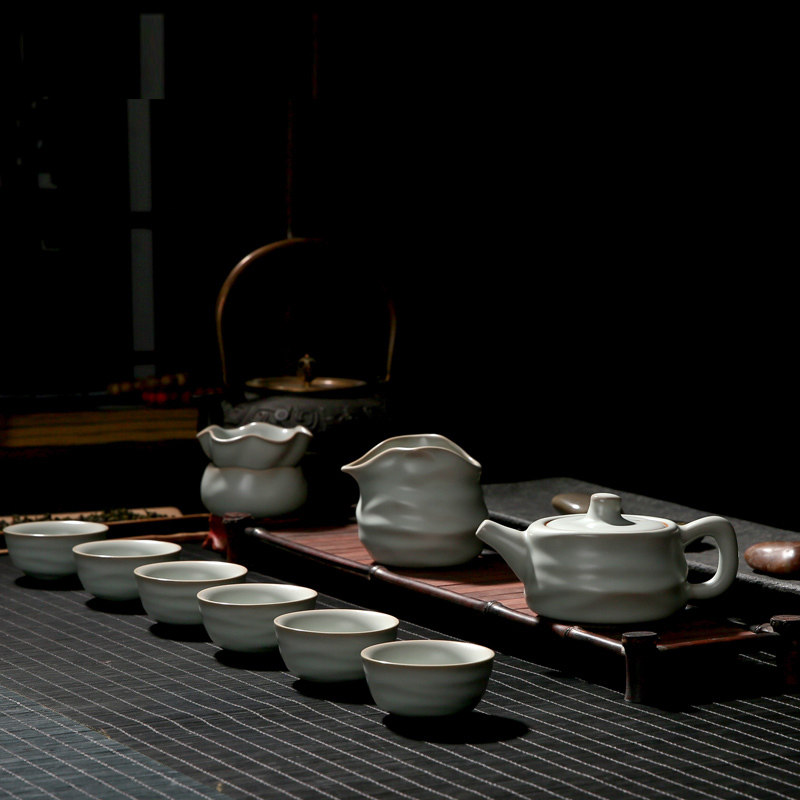 冠杰喝茶茶具套装家用送礼茶道配件陶瓷德化汝窑开片茶具茶杯套装