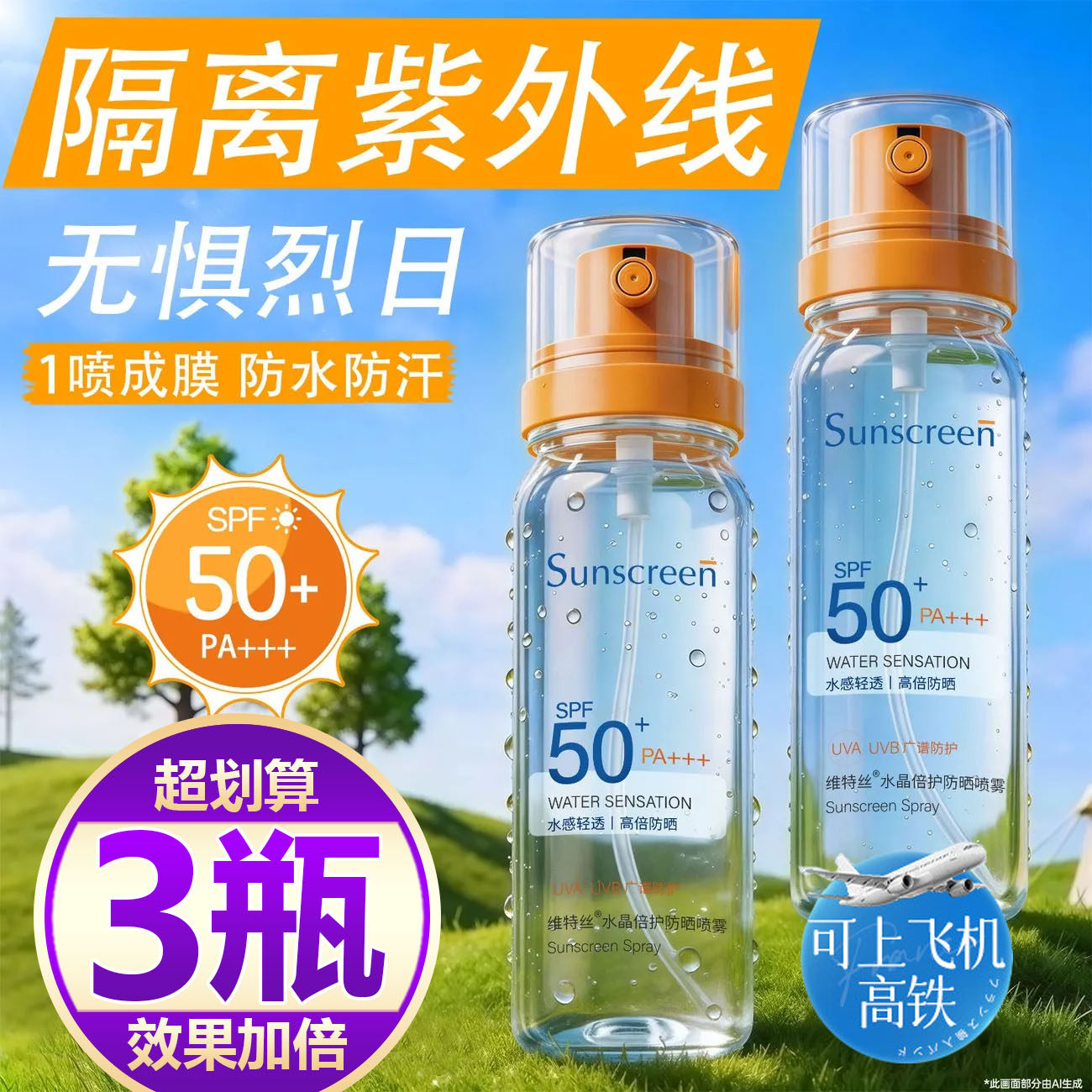 【买一发三】防晒喷雾冰肤感防紫外线军训户外旅游美白持久隔离霜