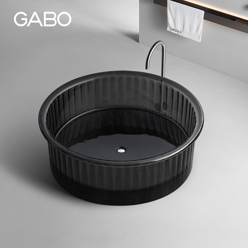 观博GABO 家用独立式浴缸酒店民宿彩色浴缸透明树脂坐浴盆 T8646