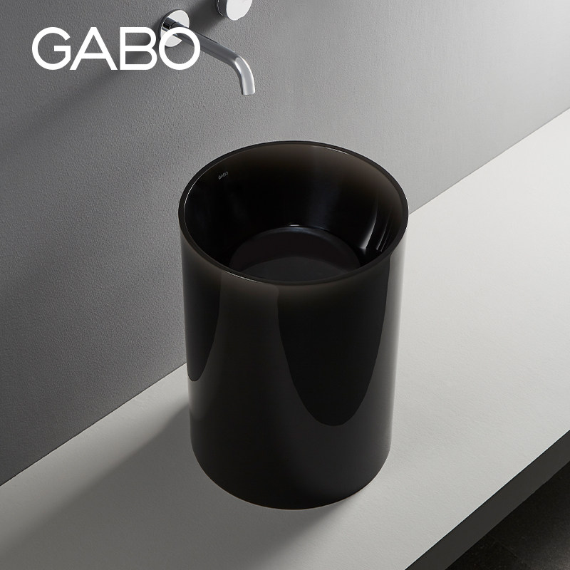 QC观博GABO 创意水晶黑立柱盆透明树脂洗手盆落地洗面盆单盆10238