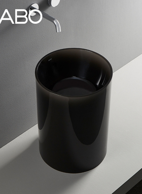 QC观博GABO 创意水晶黑立柱盆透明树脂洗手盆落地洗面盆单盆10238