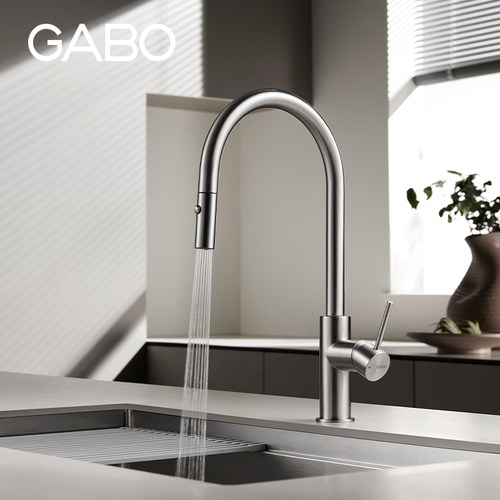 观博GABO厨房不锈钢冷热水槽龙头家用洗菜盆抽拉旋转龙头 18N016B