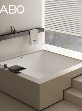 观博GABO 家用嵌入式人造石浴缸方形薄边小户型浴缸双人浴盆K8635