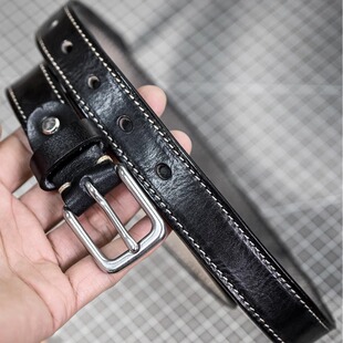 皮薯薯女士黑色牛皮腰带复古风简约不锈钢真皮裤 带百搭休闲皮带