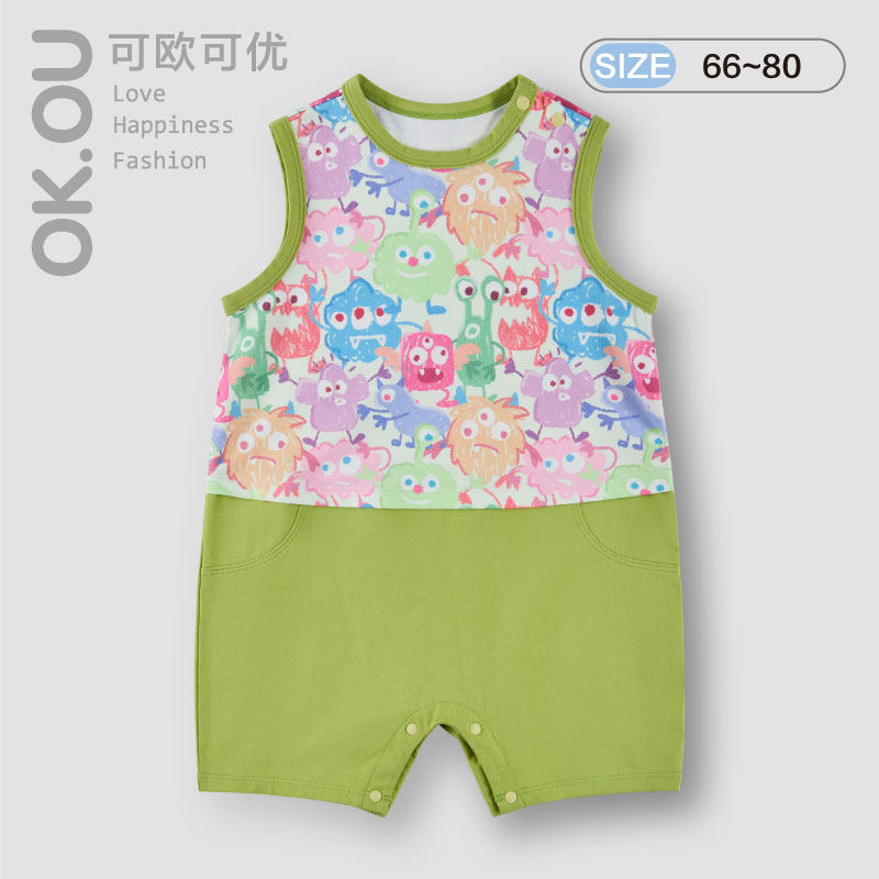 可欧可优OKOU婴幼儿背心肩开连体衣丽家宝贝夏款儿童连体衣男女童