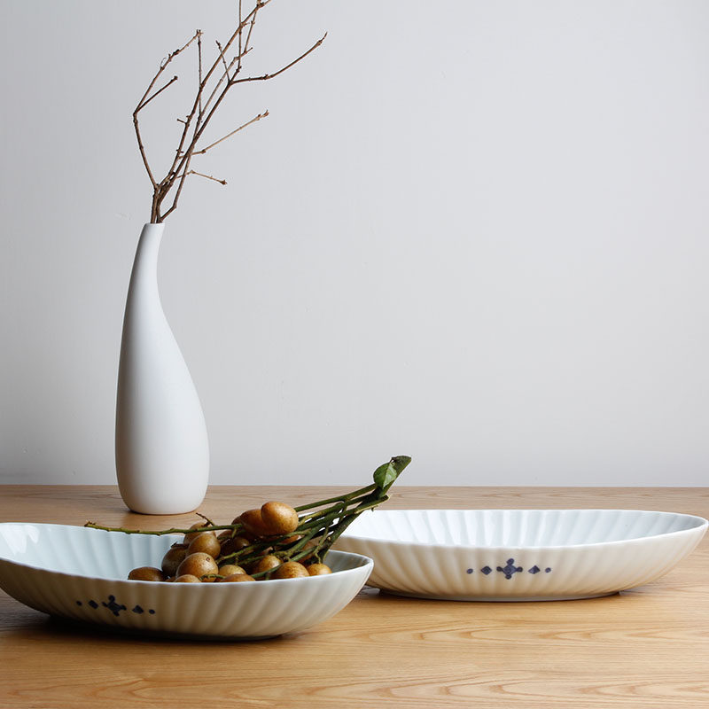 日本进口秀峰椭圆大盘椭圆形深盘蒸鱼盘11.4寸深碗陶瓷深钵餐具