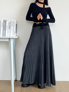 实拍气质风琴针织百褶裙秋冬加厚垂感显瘦高腰百搭a字针织裙长裙