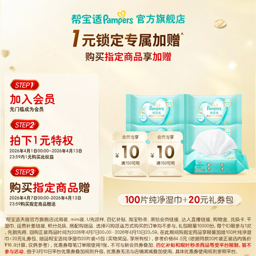 1元抢100片湿巾