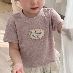 女童短袖T恤2026夏装新款小女孩洋气蕾丝花边半袖宝宝百搭上衣潮t