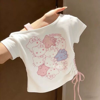 夏季女童新款不规则短袖T恤