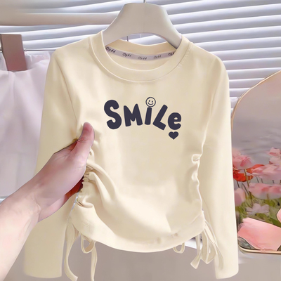 女童春秋纯棉抽绳长袖打底T恤